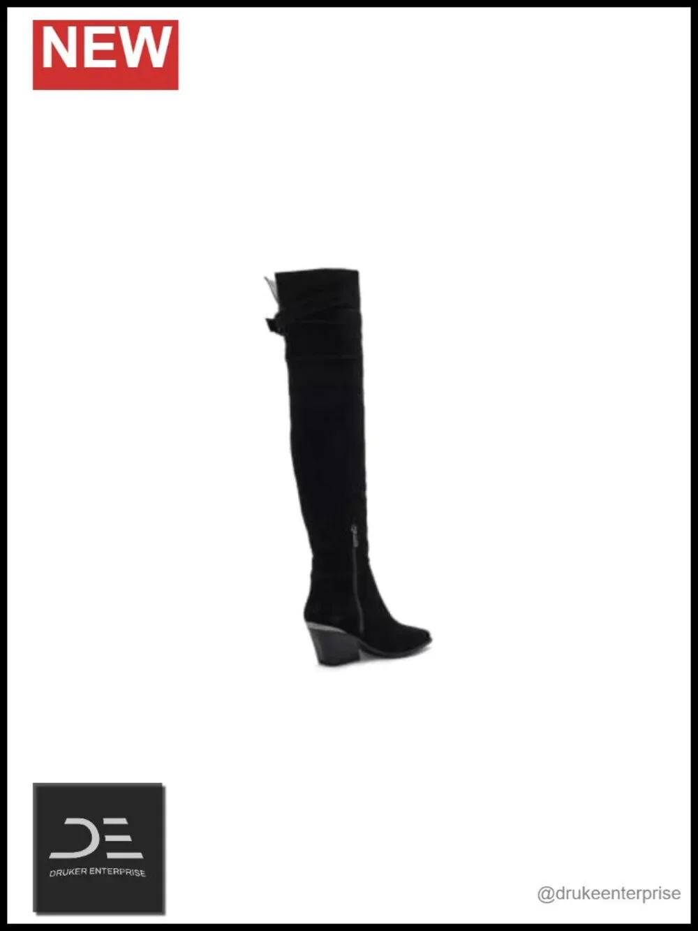 Suede Knee High Wedge Boots with G-Buckle Detail